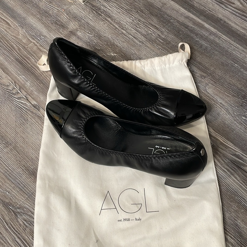 AGL black pumps with patent toes